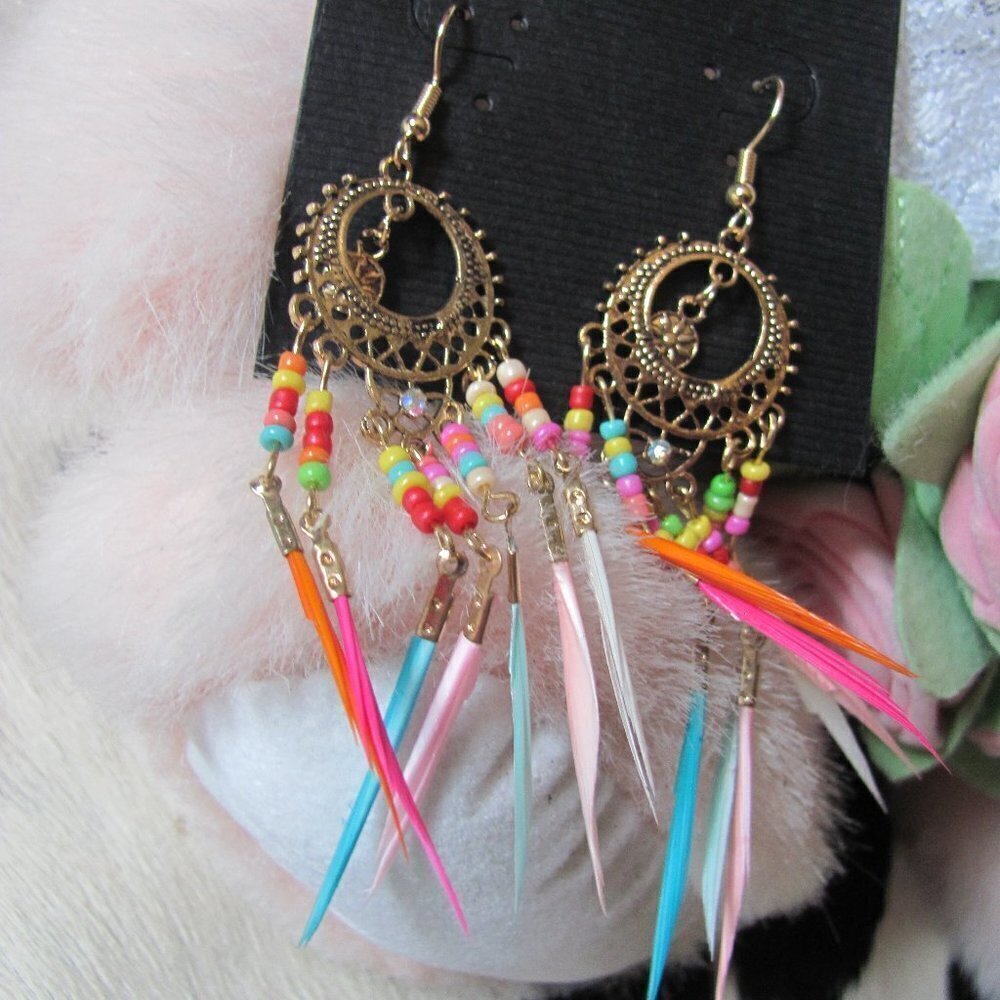 LADIES BOHO DANGLE BEADED EARRINGS